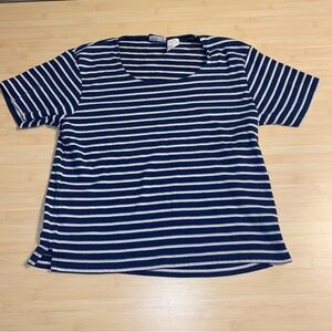 Erika & Co Vintage Short Sleeve Striped Shirt Women’s Large Blue White Cropped